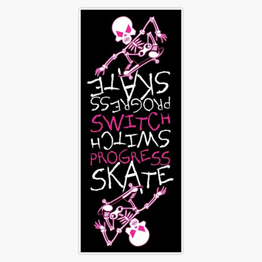 Skeleton Skateboard Design Switch Progress Skate Inspirational Art (Pink) Sticker Decal Laptop Car Window Vinyl 5"