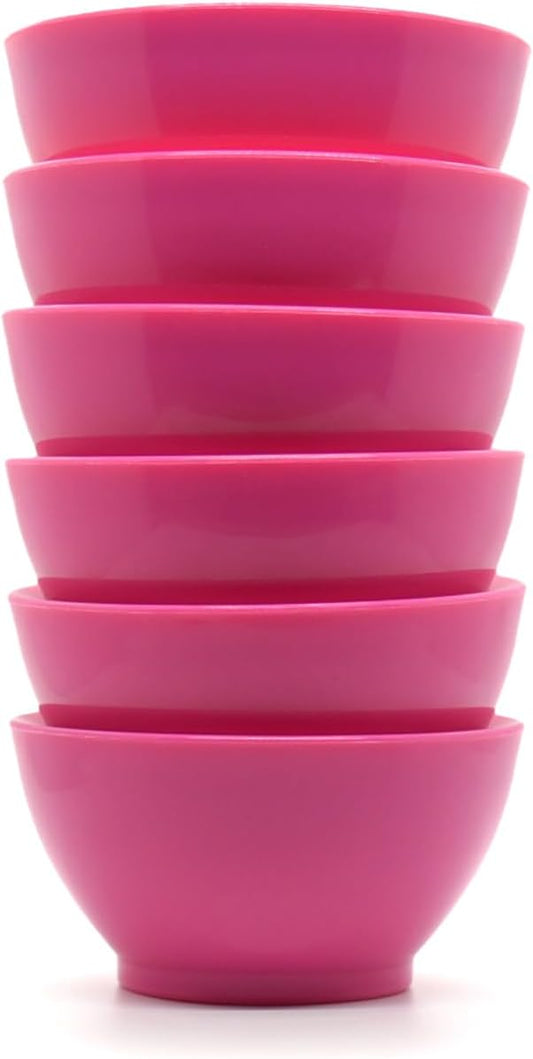 Non-Spill Mini Plastic Bowl Set - 8oz Reusable Kitchen Bowls with Concave Inner Lip and Non-Slip Base - For Serving Dips, Nuts, Ice Cream and Snacks - Set of 6 - Hibiscus Pink