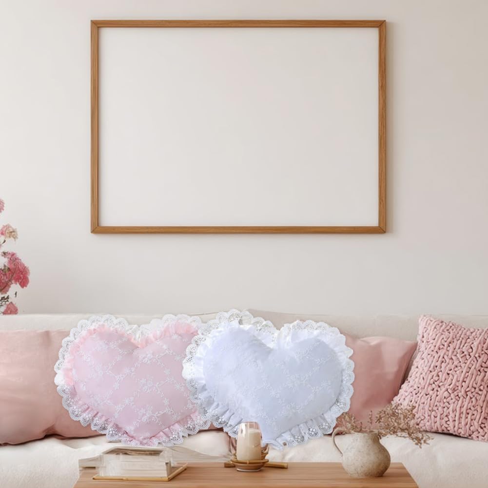 Elegant Lace Heart Shaped Throw Pillow, Cute Heart Decorative Throw Pillows for Bed Couch Chair Sofa, Living Room Bedroom Decor (Pink)