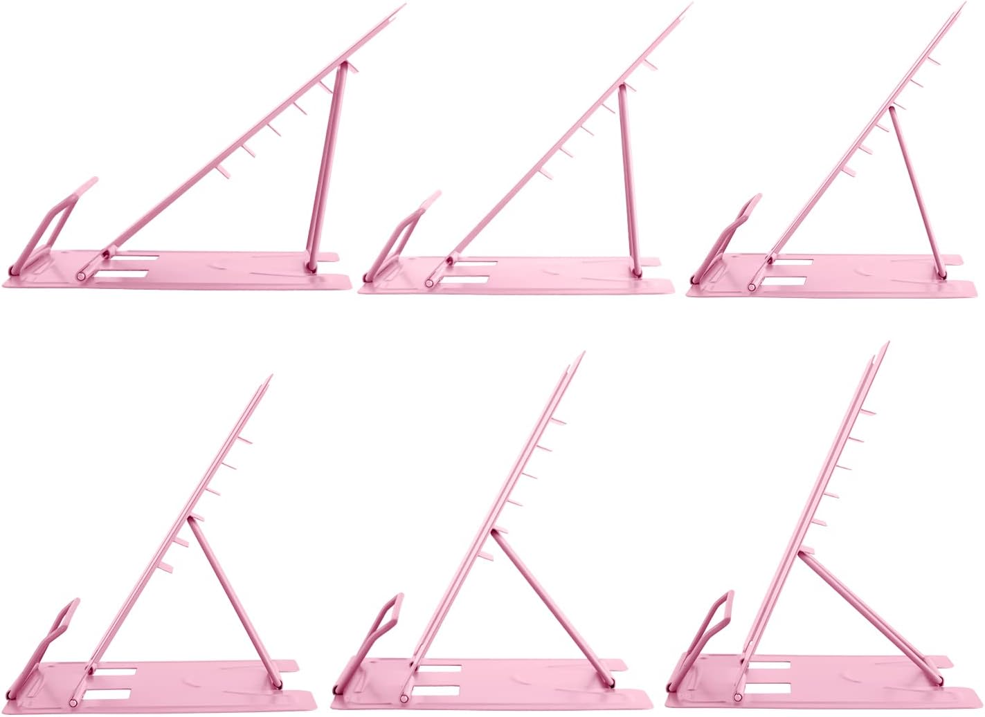 Honagu Book Stand Metal Desk Book Holder, Book Holders for Reading Hands Free, Adjustable Cookbook Documents Holder, Portable Bookstand for Music Books, Textbook, Recipe, Tablet, Ipad (Light Pink)