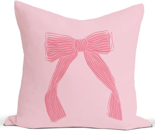 Rusenbao Coquette Pink Bow Throw Pillow Covers 18×18, Preppy Bed Decorative Pillows Covers, Coquette Room Dorm Decor Aesthetic, Decor for Couch Girl Bedroom College