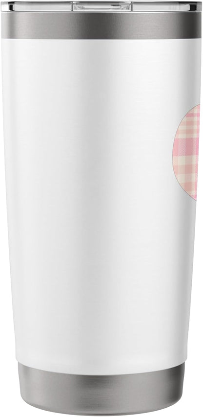 Cute Pink Peach Plaid Checkered Gingham Pattern Minimalist Stainless Steel Insulated Tumbler