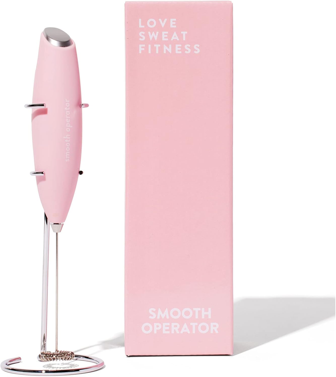 Smooth Operator Pink Handheld Electric Whisk, Milk Frother, Foam Maker for Protein, Coffee & More - Stainless Steel Stand Included