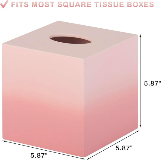 JUNGFORD Hand-Painted Gradient Resin Tissue Box Cover - Square Decorative Holder for Living Room, Office & Bathroom, Heavy-Duty Design with Vibrant Gradient Colors (Sierra Pink)