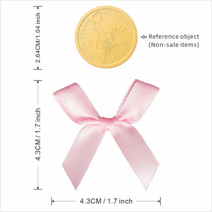 60pcs 1.7" Mini Pink Ribbon Bows Decor – Small DIY Satin Bows for Crafts, Little Bows for Gift Wrapping, Tiny Bow Stickers for Scrapbook Treats Balloon Cake Hairstyle Candle Decorations