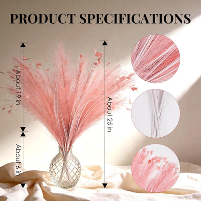 Pink Pampas Grass Decor 6pcs 25 Inch Faux Pampas Grass, Artificial Pampas for Boho Home Decor, Table Decorations, Wedding Centerpieces & Vase Filler