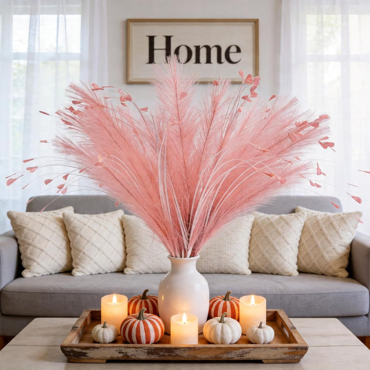 Pink Pampas Grass Decor 6pcs 25 Inch Faux Pampas Grass, Artificial Pampas for Boho Home Decor, Table Decorations, Wedding Centerpieces & Vase Filler