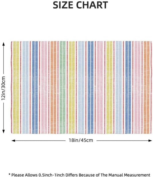 Stripe Placemat Set, Pink White Colourful Streaks Line Repeating Pastel Pattern Home Decor Linen Table Mats for Dining Room Kitchens Party Cafe Festive Banquet Wedding Decor, 18" L x 12" W【6 PCS】