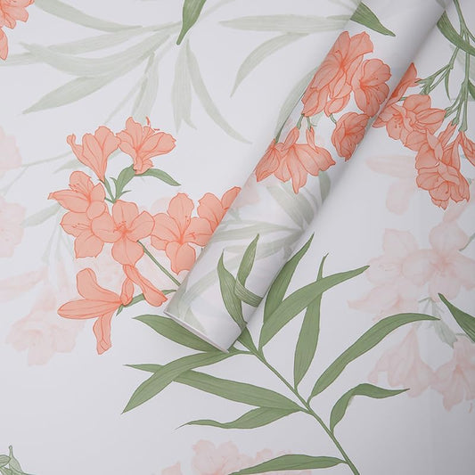 JinweiS 20 Sheets Peach Wrapping Paper, Waterproof for Flower Gift,White | Retro peach blossom print, easy to cut & shape, tearproof film, smooth finish, fits bouquets gift boxes holiday use