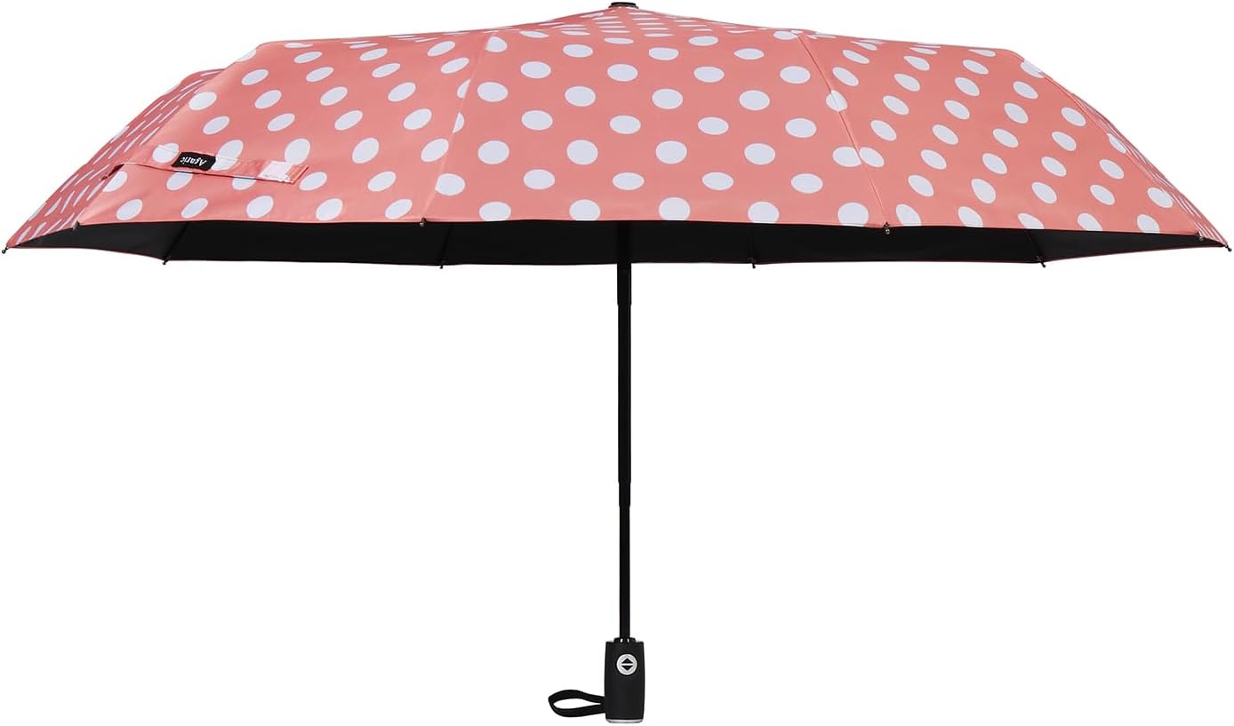 Agaric Cute Polka Dots Parasol Large Travel Umbrella for Rain & Sun, 46” UV Protection Auto Open Close Waterproof Folding Umbrella Windproof Compact Umbrella