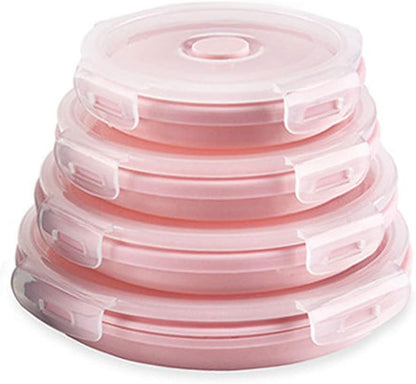 CARTINTS Silicone Collapsible Food Storage Containers-Prep/Storage Bowls with Lids – Set of 4 Round Silicone Lunch Containers – Microwave and Freezer Food Containers(pink)