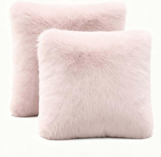 ZYFZCLBL Faux Fur Cushion Cover, Decorative Pillow Cover Luxury Soft Cozy Fluffy Pillow Covers for Bed/Couch, Square Solid Cushion Pillowcase Pack of 2, 20" x 20" Inch, Pink