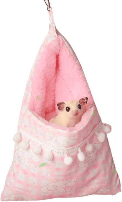 Sugar Gliders Sleeping Pouch Bag Small Pet Faux Rabbit Velvet Hanging Warm Comfortable Nest Bed for Small Animals Squirrels Marmosets Rats Hamster (Pink)