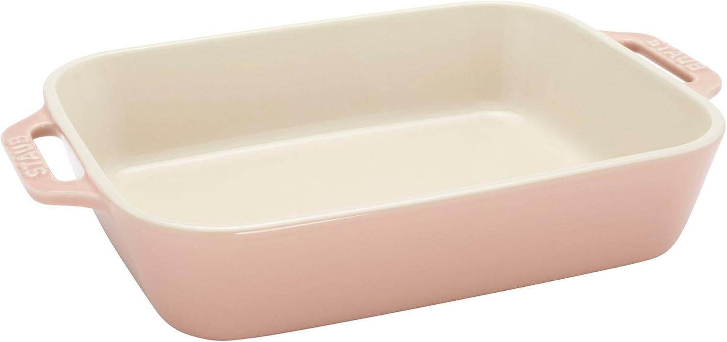 Staub Ceramic 4-pc Baking Pans Set, Casserole Dish with Lid, Brownie Pan, Light Pink