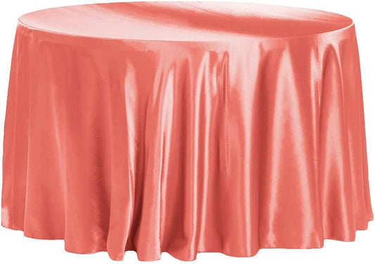 CVL 1 Pc, Satin 120" Round Tablecloth - Coral(Machine Washable & Cool Dry) for Wedding Or Event Decor