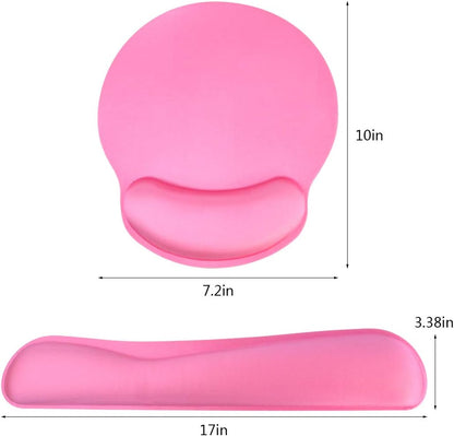 Keyboard Wrist Rest Pad Mouse Pad, Memory Foam, Rest Pads Sets for Comfortable Typing & Wrist Pain Relief, Anti-Slip Rubber Base (Rose Pink)