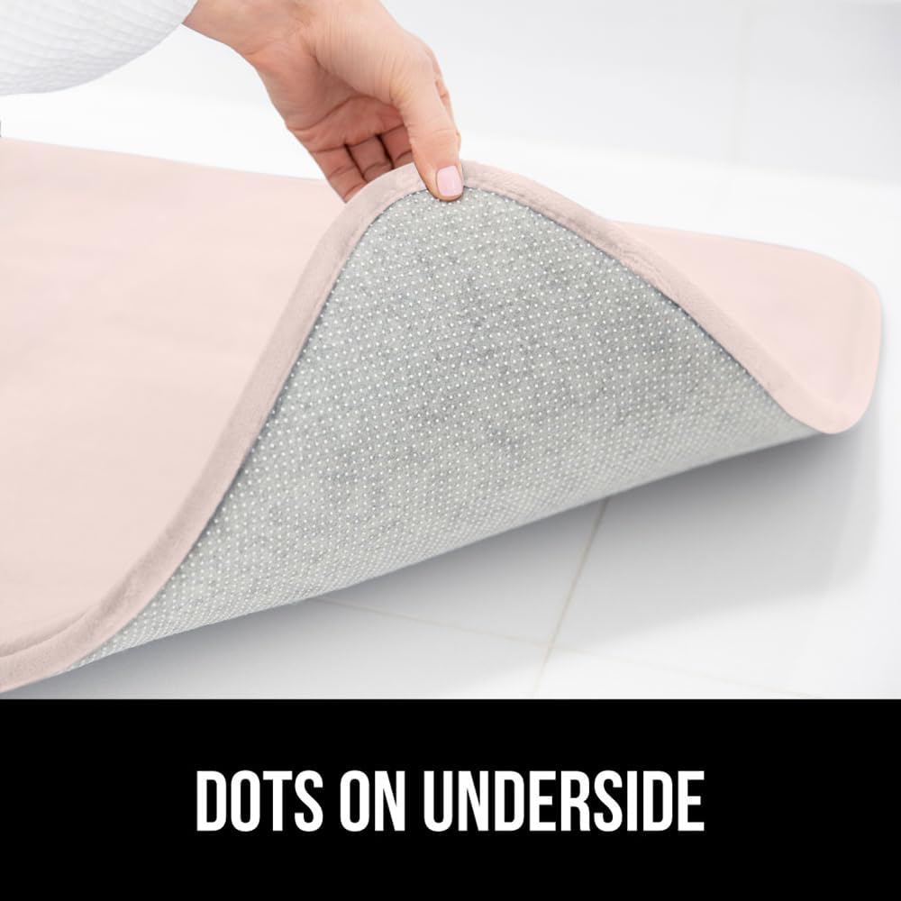 GORILLA GRIP® Memory Foam Bath Mat, Soft Absorbent Velvet Bathroom Mats, Durable Dots on Underside, Machine Washable Bathmat, Carpet Rug Room Decor for Shower Tub Floor RV, 24x17 Rugs, Pink