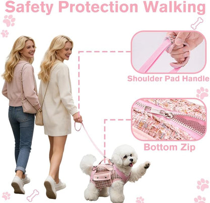 Dog Lift Harness Backpack for Small Dogs Cats, Adjustable Straps Dog Sling Carrier Full Body for Hiking, Travel, Outdoor – Pink Medium