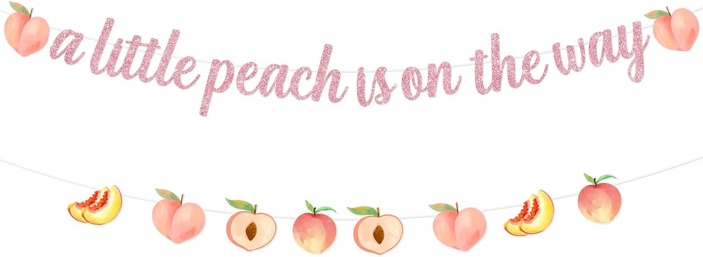 Peach Baby Shower Banner, A Little Peach is on the Way Bunting Garland, Peach Themed Girls Baby Shower Decorations Supplies