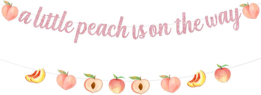 Peach Baby Shower Banner, A Little Peach is on the Way Bunting Garland, Peach Themed Girls Baby Shower Decorations Supplies