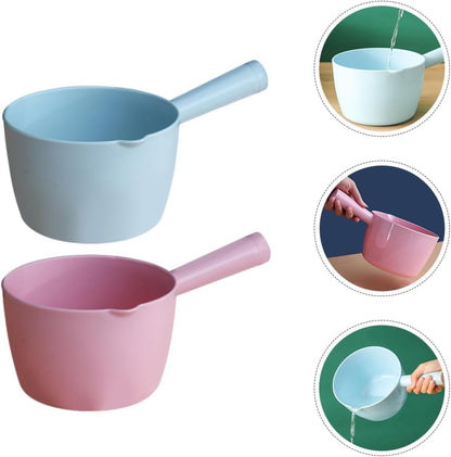 2pcs Versatile Long Handle Water Ladle Multi-function Kitchen and Gardening Scoop for Plants Bathing and Pet Feeding Lightweight Plastic Blue and Pink