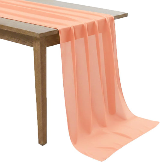 MDS Pack of 2 | Peach | 14ft Chiffon Table Runner 29x170 Inches Long Romantic Rustic Sheer Gauze Runner for Wedding Bridal Shower Birthday Banquets Engagement Spring Easter Boho Decorations