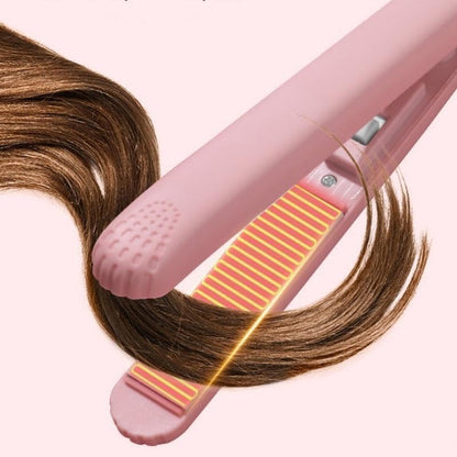 Mini Straightener, Multi-Color Plates, Quick Heating, Damage-Free, Bangs Clip, Dual-use for Curling and Straightening (Pink)