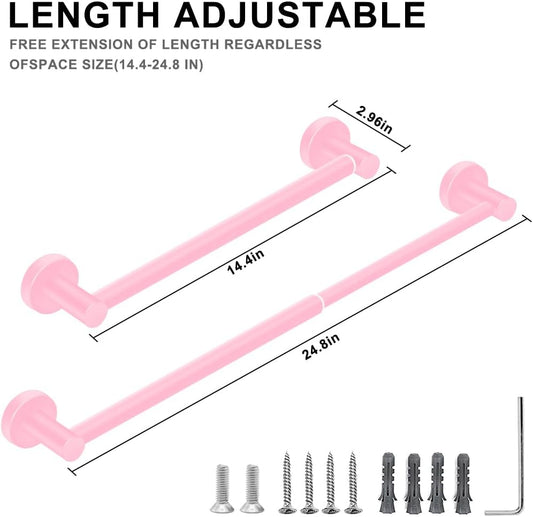 MGahyi Towel Racks for Bathroom-Adjustable Towel Holder(13.18inch-24inch) Sturdy and Rustproof Towel Bar Wall Mounted, Single Towel Bar Rod for Bathroom Accessories (Pink, 1Pack)