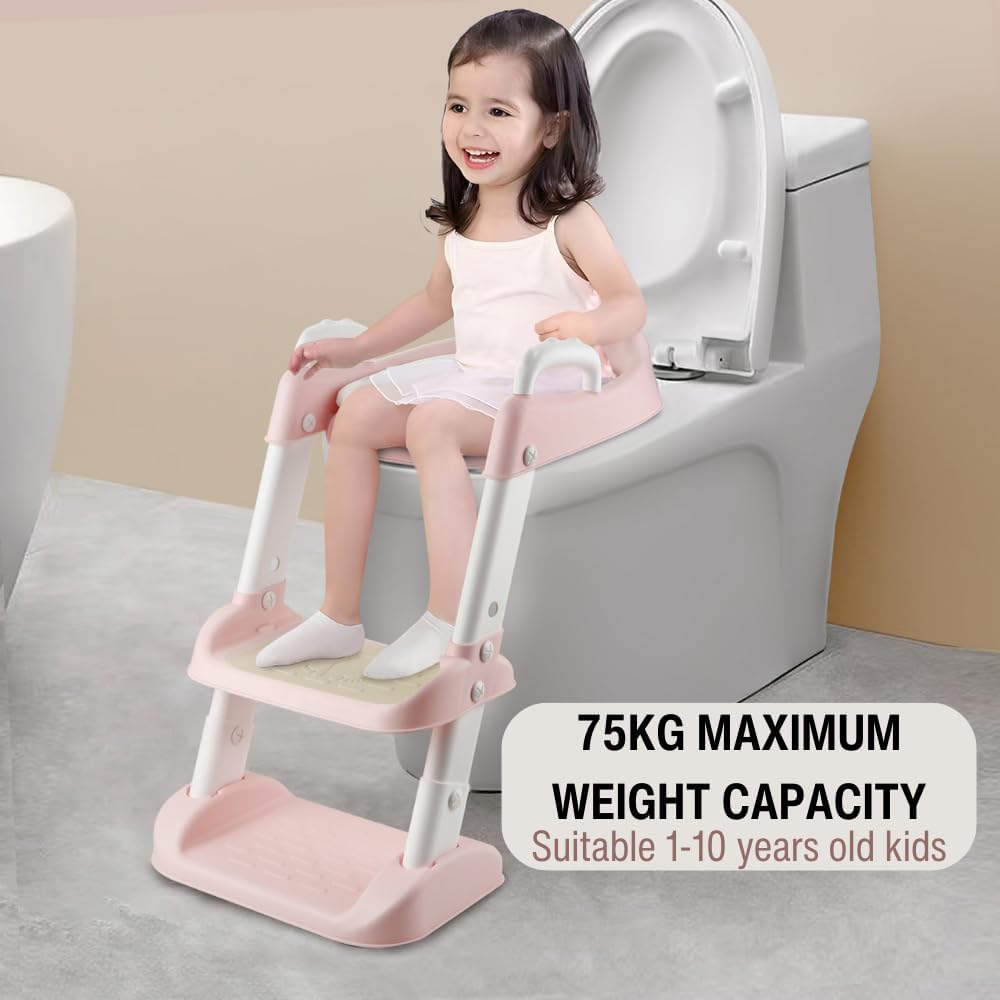 PandaEar Toilet Potty Training Seat with Step Stool Ladder, Comfortable Safe Potty Seat with Anti-Slip Pads Ladder for Kids Boys Girls Toddlers (Pink)