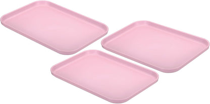PATIKIL Plastic Fast Food Serving Tray, 3 Pcs 9.8" x 6.7" Reusable Rectangular Cafeteria Serving Platter for Party Kitchen Restaurant, Pink
