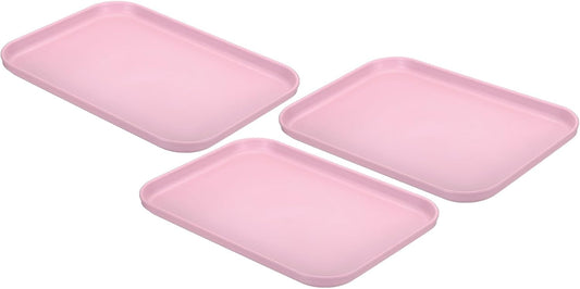 PATIKIL Plastic Fast Food Serving Tray, 3 Pcs 9.8" x 6.7" Reusable Rectangular Cafeteria Serving Platter for Party Kitchen Restaurant, Pink