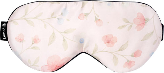 Silk Sleep Mask with 100% Mulberry Silk Inner Layer, Adjustable Strap Eye Mask for Women & Men, Sleep Mask Blackout for Night Sleeping and Daytime Travel (Pink Flower)