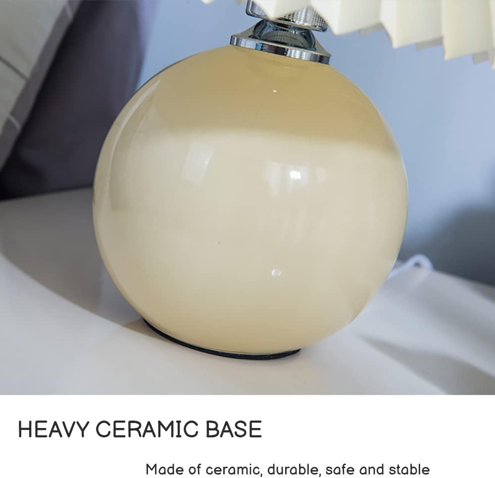 Meefad Cute Bedside Lamp, 1 Light Small Table Lamp with Pleated Fabric Shade, Ceramic Base, Girls Night Light for Bedroom Reading Nightstand, Pink