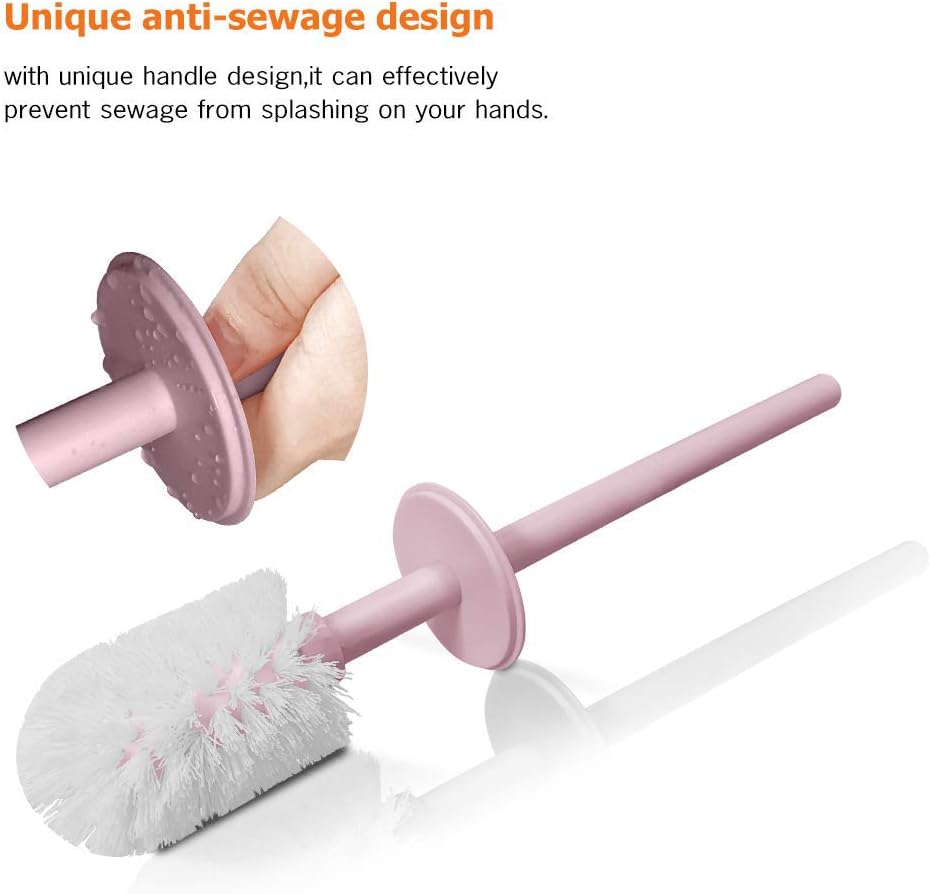 BOLLAER Toilet Brush and Holder, Modern Design Bathroom Brush Long Handle Toilet Bowl Brush for Bathroom Toilet, Toilet Brush and Holder Set (Pink)