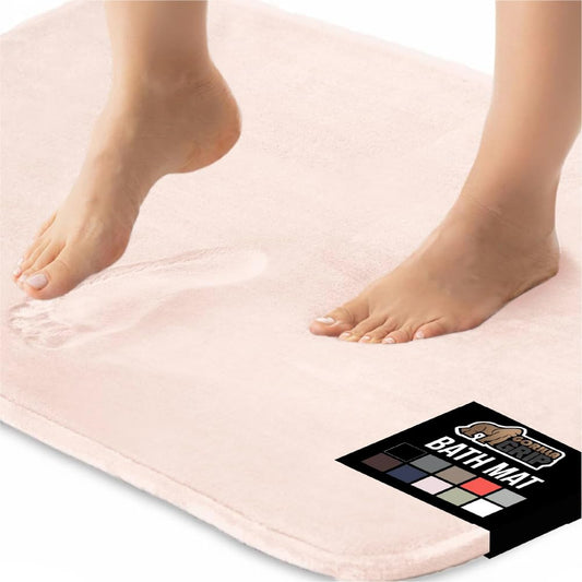 GORILLA GRIP® Memory Foam Bath Mat, Soft Absorbent Velvet Bathroom Mats, Durable Dots on Underside, Machine Washable Bathmat, Carpet Rug Room Decor for Shower Tub Floor RV, 24x17 Rugs, Pink