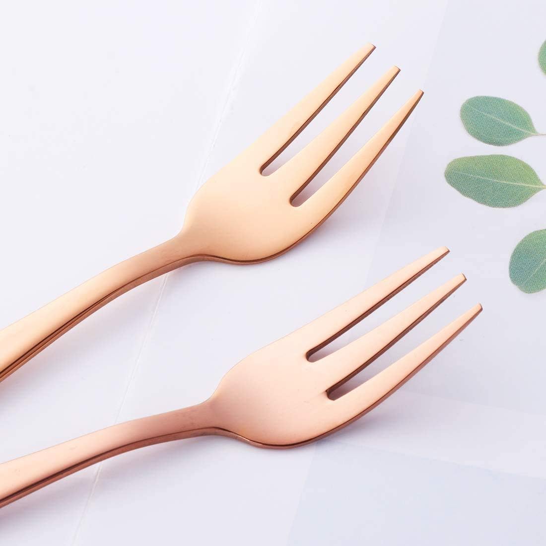 Comicfs 12-Piece Appetizer Small Forks, 5.2 Inches, Dessert Forks Stainless Steel, Rose Gold 3-Tine Portable Cocktail Salad Fruit Forks for Party Travel (12 Forks, Rose Gold)