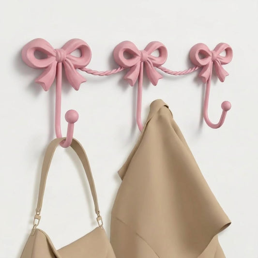 Pink Bow Decor for Girls Room Decor - Pink Wall Hooks for Baby Shower Decorations, Pinks Bow Kids Hangers for Coats, Bags, Bath Towels, Bathroom, Girl Nursery,Coquette Room, 14.1 * 4.5‘’