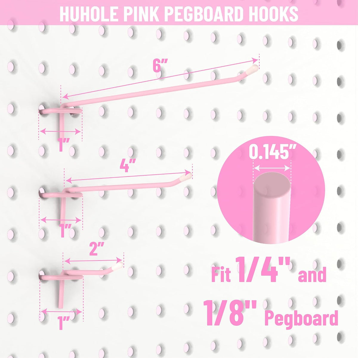 50 Pack 4 Inch Pink Pegboard Hooks with Rubber Tips