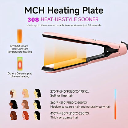 Professional Flat Iron,11 Temps,Fast Heat-Up,Wide Hair Straightener, Ceramic Floating Plate with LED Display, Negative Ion, Auto Shut-Off & Global Voltage, Pink