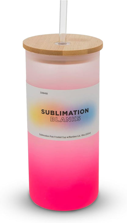 Frosted Glass Tumbler (18 Oz, Pink) - Insulated & Lightweight Glass Cup w/Bamboo Lid, Straw - Perfect for Custom Gifts