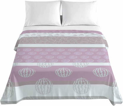Farm Fruits King Sheets - Hotel Quality King Flat Sheet Only 1 Pack, Watermelon Lemons Peach Pink Grey Striped Soft Bed Sheet Brushed Microfiber Bedding Top Sheets for Home Dorm