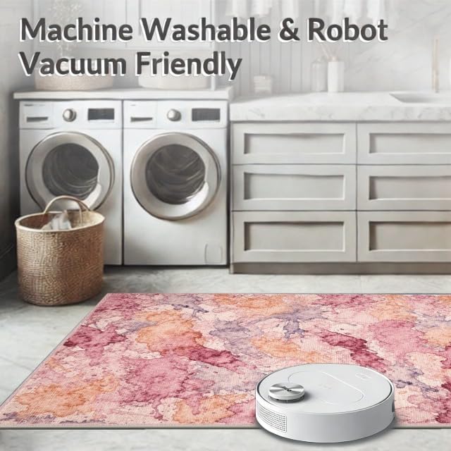 Design&I 4'x6' Machine Wash Ready Abstract Abstract Area Rug, Peach Chair-Friendly & Snag-Free Skid-Resistant Medium Carpet for Home Office, Gaming Room, Under Desk | 2167545