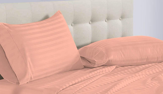 800 Thread Count Four 4 Piece Twin Size Peach Stripe Bed Sheet Set, 100% Egyptian Cotton, 18 Inch Deep Pocket