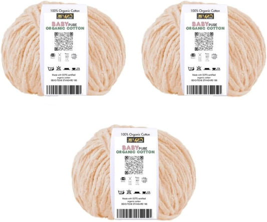 BabyPure Organic Cotton Yarn – 100% Organic Cotton – Made with GOTS Certified Cotton – Soft Baby Yarn – 3 or 6 Skein Pack (3, Warm Peach)