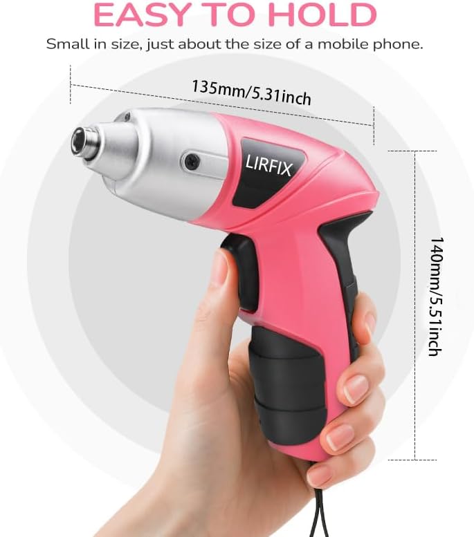 Pink 20-Piece 3.6V USB Rechargeable Cordless Screwdriver Set - Compact Toolbox with Claw Hammer, Needle-Nose Pliers & Screwdriver Bits, Low-Power Electric Tool Kit for Women, Ideal Gift