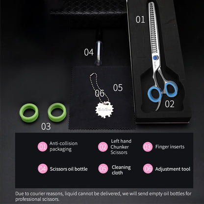 7.5in Left Handed Professional Dog Grooming Scissors Chunker, VG10 Steel Pet Shears Sharp Shark-Tooth Blade, 24 Teeth Dog Cutting Scissors for Groomer at Home Use, Thinning Rate 65%, Pink