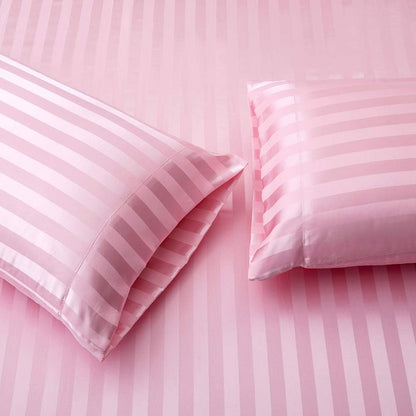 Lanest Housing Satin-Silk Sheets Full Size Bed Set, Pink Soft Cooling Deep Pocket Sheets, Hypoallergenic, Wrinkle and Fade Resistant Bedding Set, Striped