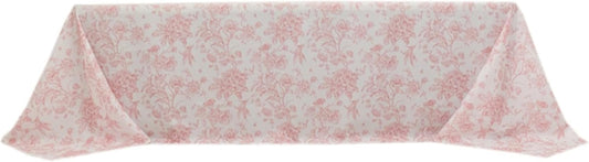 90x156 inch Rectangular Tablecloth White Pink French Toile Polyester Vintage Pastoral Floral Rustic Washable Table Cover for Indoor & Outdoor, Farmhouse Decor, Picnic, Tabletop Decoration