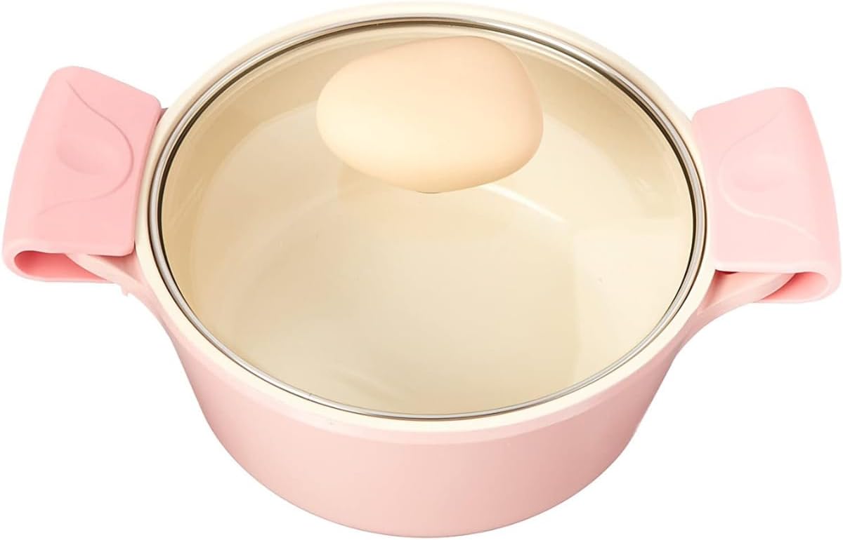 Neoflam Retro Pink 6-Piece Cookware Set with Glass Lid – Nonstick Casserole Pot, Saucepan & Dutch Oven for Healthy Cooking, Simmering, Stewing, Kitchen Decor, Made in Korea