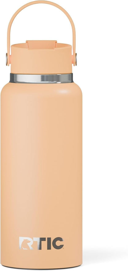 RTIC 32oz Outback Water Bottle, Ceramic Lined, Insulated, Stainless Steel, Double Wall Vacuum-Insulation, Leak-Proof Lid, BPA-Free Water Flask Hiking, Running, Sports, Outdoor, Peach Tea